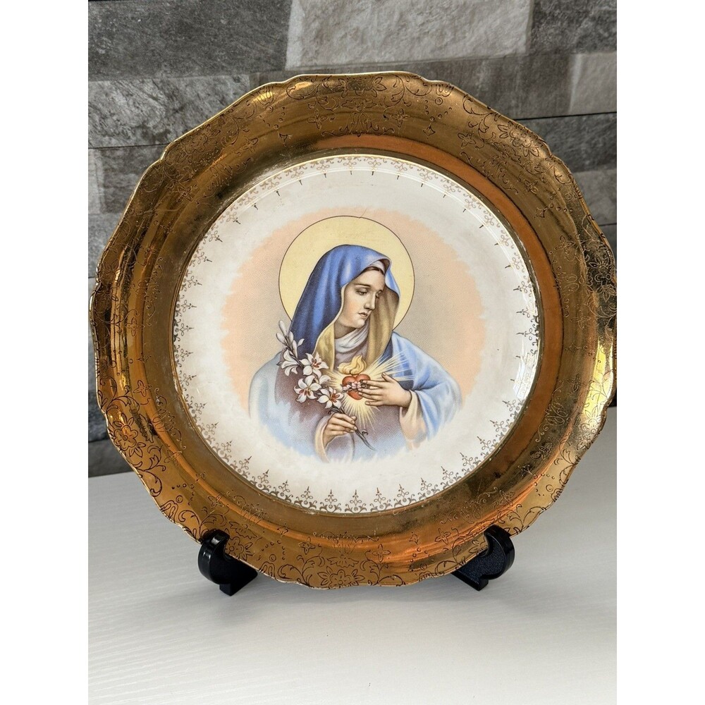 Vintage 1st Edition 1950 Crest-O-Gold SABIN Warranted 22K Heart Of Mary 10”plate